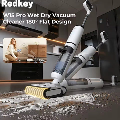 Cordless Wet Dry Vacuum Cleaner, 22000Pa Suction Air Dry Edge Brush Vacuum Mop Floor Home Appliance Floor Washer & Dryer,3-in-1 Cleaning Redkey W15 Pro